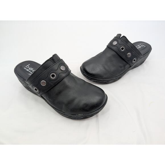 BOC Pontine Born Concept Black Leather Platform Clogs Women's 7 Hippie Boho - Picture 1 of 7